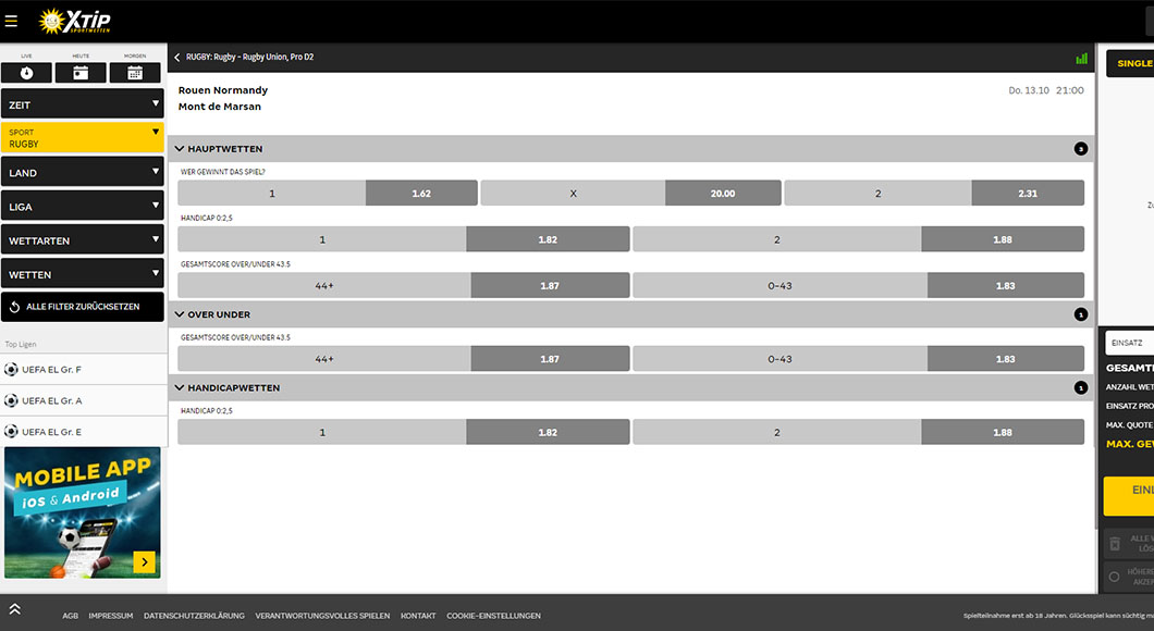 Rugby Wetten auf der Merkur Sports Webseite.