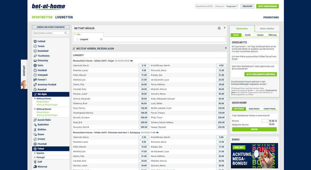 Ski Alpin Wetten auf der bet-at-home Webseite.