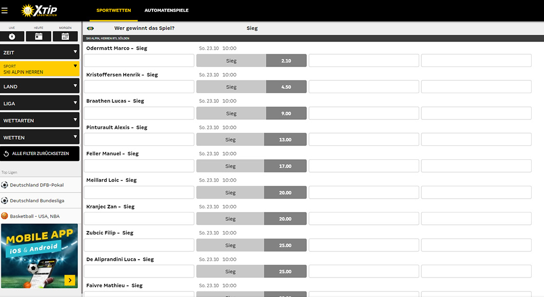 Ski Alpin Wetten auf der Merkur Sports Webseite.