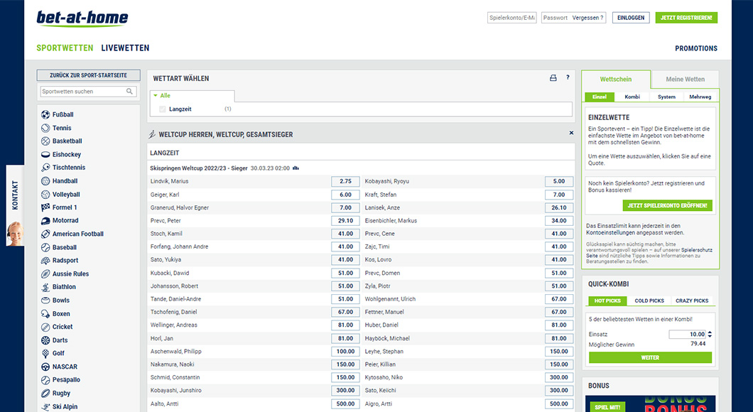 Skispringen Wetten auf der bet-at-home Webseite.