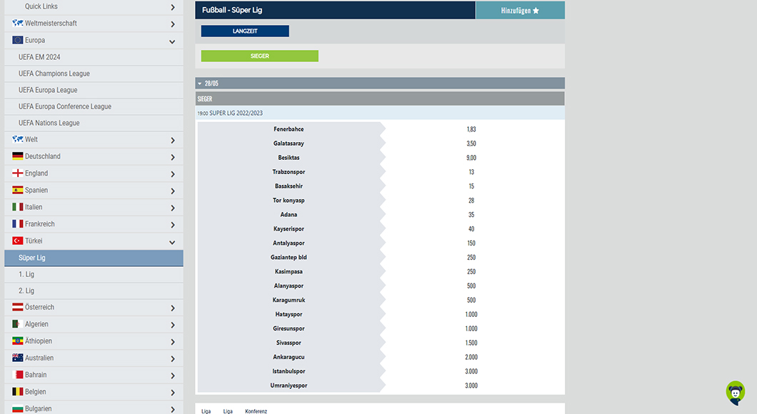 Süper Lig Wetten auf der HAPPYBET Homepage.