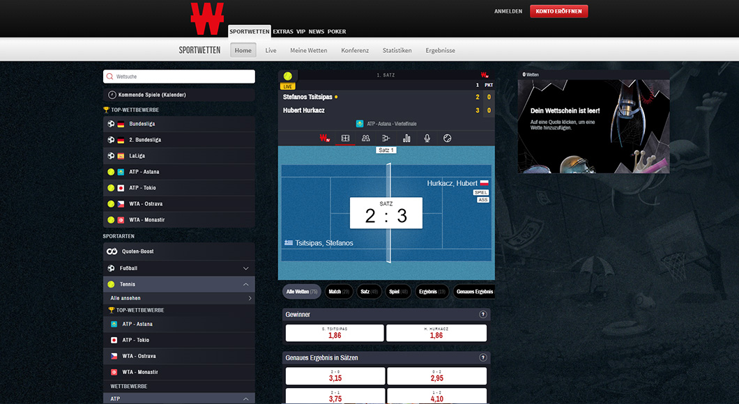 Die Live Wetten auf der Homepage von Winamax